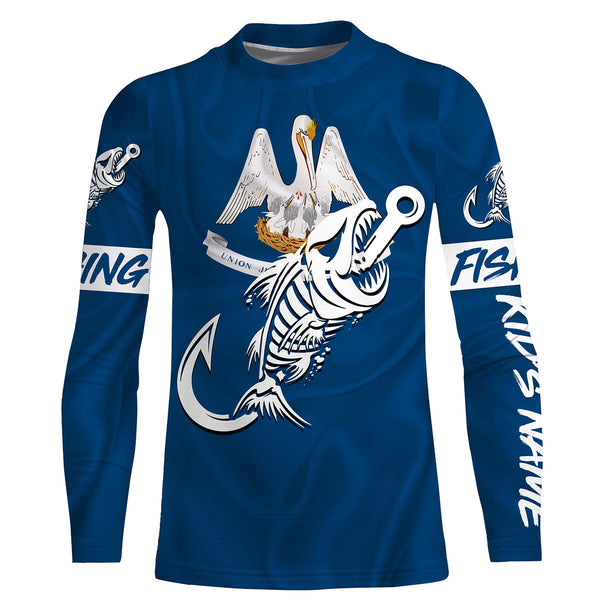 LA Fishing Custom Louisiana Flag Fish hook skull Custom sun protection fishing shirts for men, women NQS3317