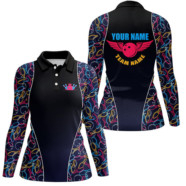 Custom Bowling pattern polos Shirts For Women, Personalized Bowling Team Jerseys NQS5492