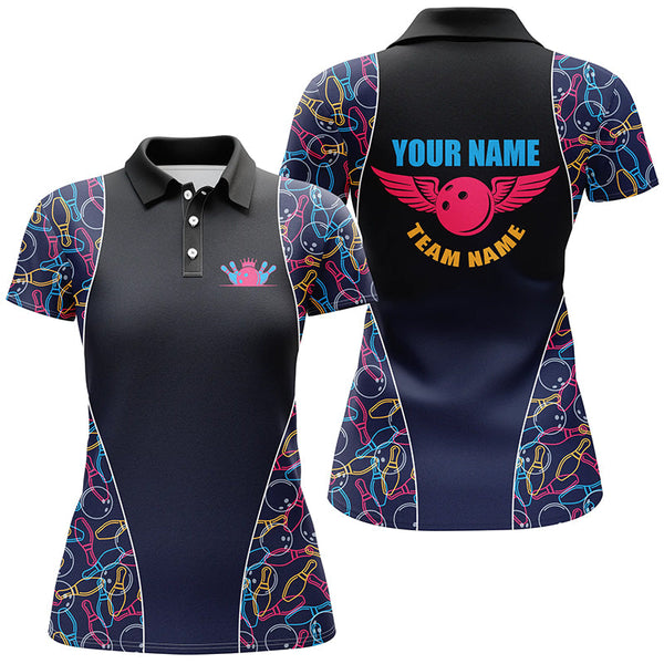 Custom Bowling pattern polos Shirts For Women, Personalized Bowling Team Jerseys NQS5492