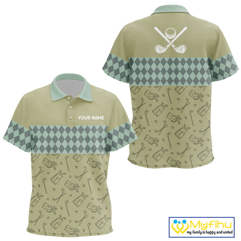 Olive Green Golf Camo argyle pattern Kid golf polo shirts custom name best Kid golf wear NQS9973