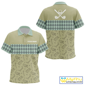 Olive Green Golf Camo argyle pattern Kid golf polo shirts custom name best Kid golf wear NQS9973