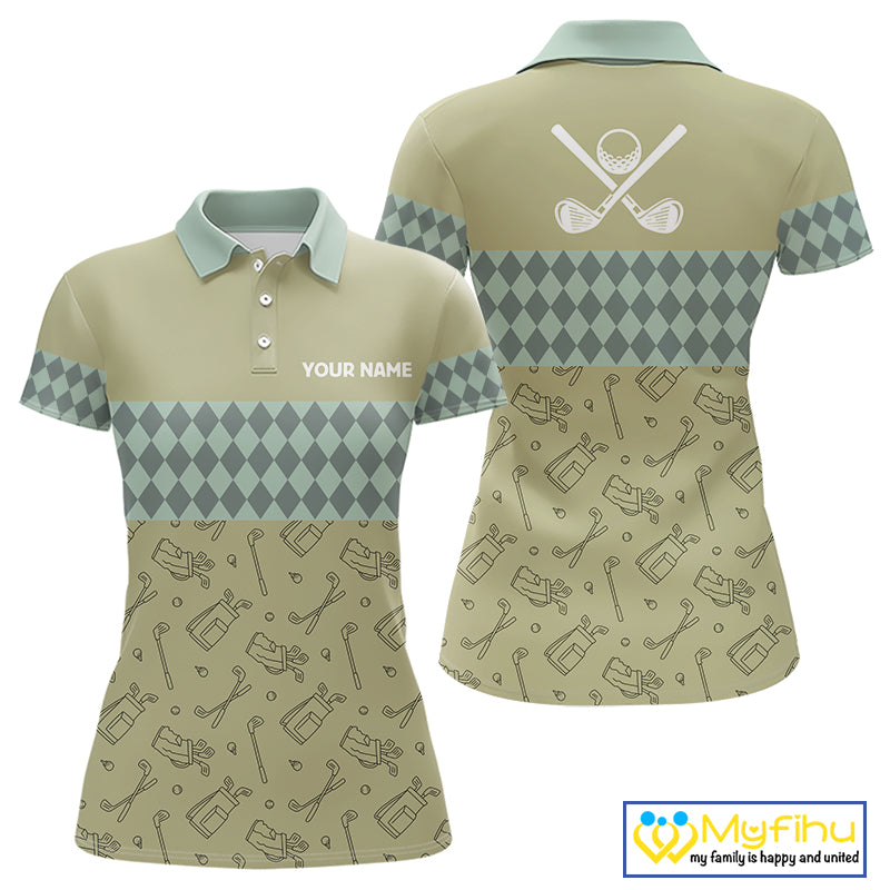 Olive Green Golf Camo argyle pattern Women golf polo shirts custom name best ladies golf wear NQS9973