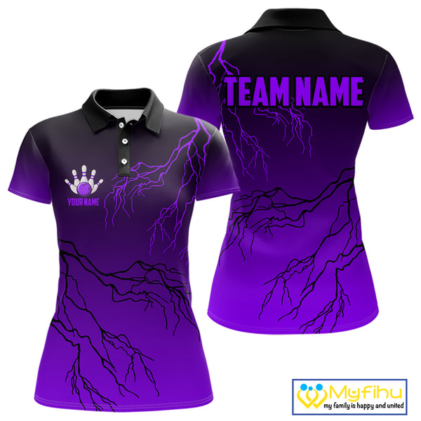 Black and Purple gradient Lightning thunder storm Bowling shirts for Women Custom Bowling Team Jersey NQS10136