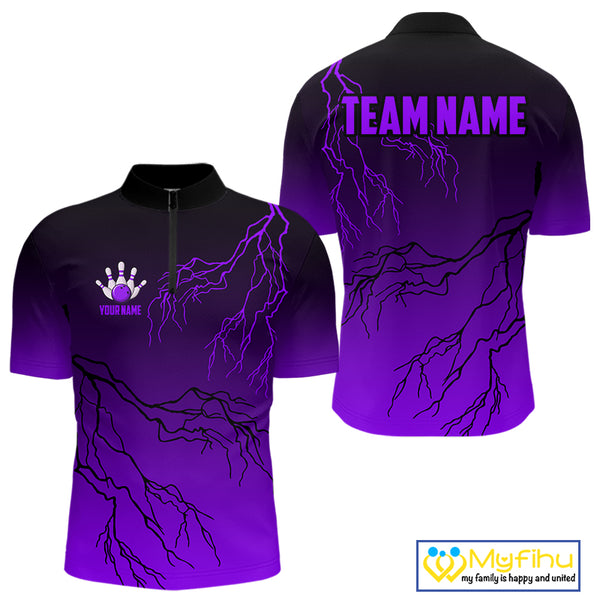 Black and Purple gradient Lightning thunder storm Bowling shirts for Men Custom Bowling Team Jerseys NQS10136
