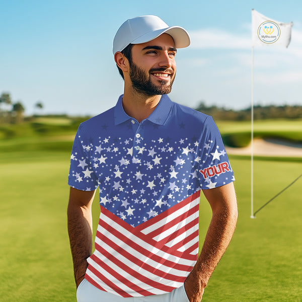 Red, White and Blue Men golf polo shirts Custom American Flag patriotic Golf attire for men NQS10137