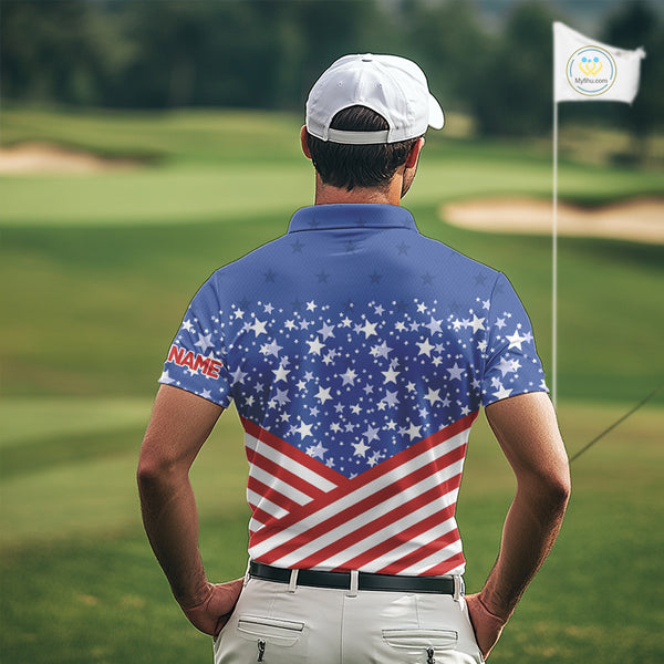 Red, White and Blue Men golf polo shirts Custom American Flag patriotic Golf attire for men NQS10137