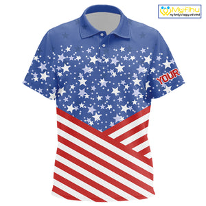 Red, White and Blue Kid golf polo shirts Custom American Flag patriotic Golf attire for kid NQS10137