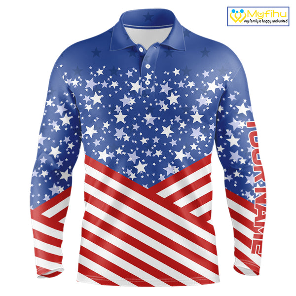 Red, White and Blue Men golf polo shirts Custom American Flag patriotic Golf attire for men NQS10137
