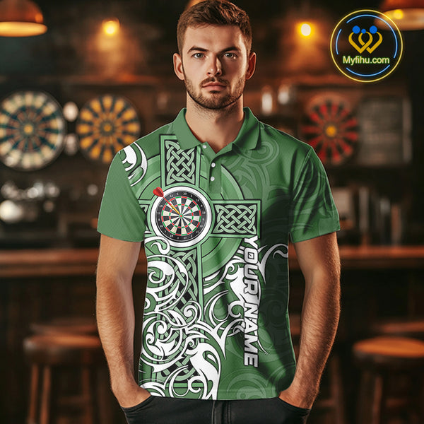 Green Irish Tribal Cross St Patrick's Day Mens Darts shirts Custom Lucky Darts Team Jerseys NQS9553