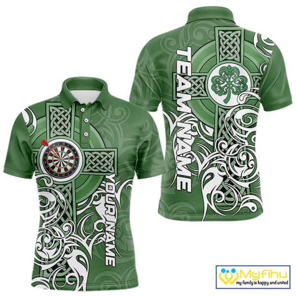 Green Irish Tribal Cross St Patrick's Day Mens Darts shirts Custom Lucky Darts Team Jerseys NQS9553