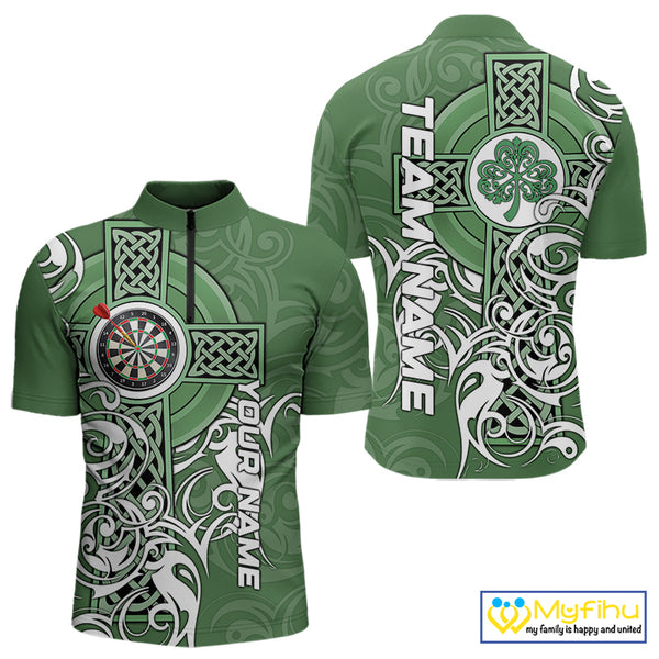Green Irish Tribal Cross St Patrick's Day Mens Darts shirts Custom Lucky Darts Team Jerseys NQS9553