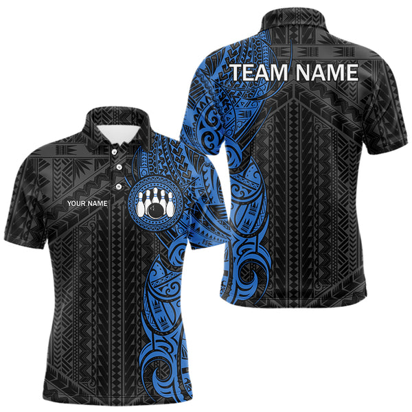 Black and Blue Tribal pattern Mens Bowling Shirts Custom Bowling outfit men Team bowling league jersey NQS9713
