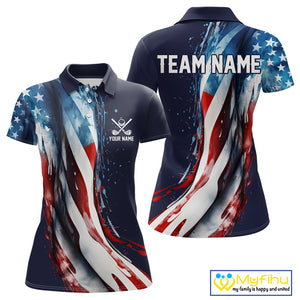 American flag Navy Blue Women golf polo shirts Custom team patriotic golf top for ladies NQS9979