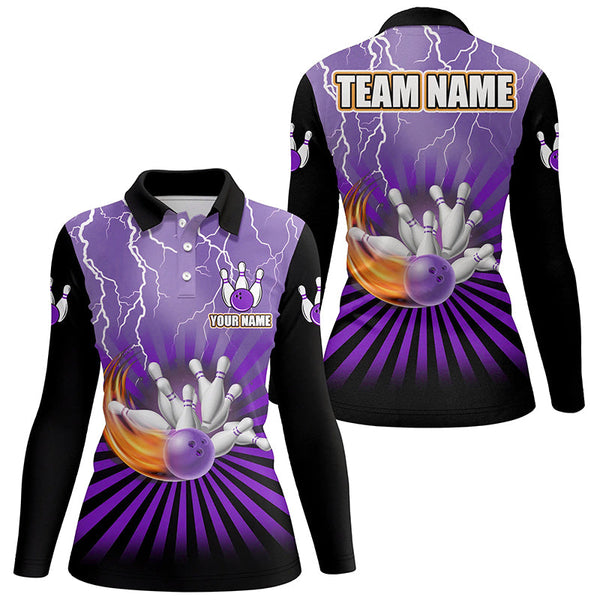 Women Bowling Shirts Custom lightning storm vintage Bowling Team Jersey, gift for Bowlers | Purple NQS8283