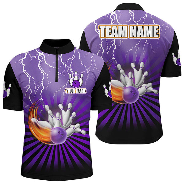 Mens Bowling Shirts Custom lightning storm vintage Bowling Team Jersey, gift for Bowlers | Purple NQS8283