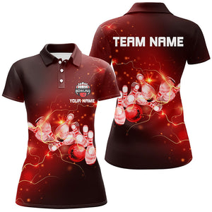 Womens Bowling Polo Shirts Custom Red flashes of lightning thunder bowling team Ladies bowler Jerseys NQS6637