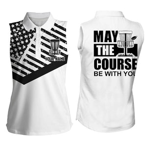 American flag Women sleeveless polo shirt custom May the course be with you disc golf shirts for women NQS4972