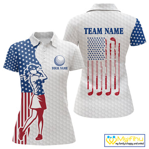 Red, White & Blue American Flag Golf polo shirts For Women Custom patriotic ladies golf top NQS9987