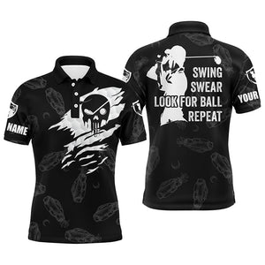 Mens golf polo shirt swing swear look for ball repeat custom name golf clubs pattern shirt | Black NQS4374