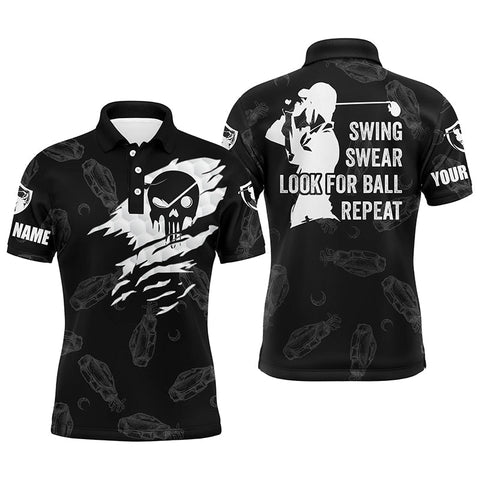 Mens golf polo shirt swing swear look for ball repeat custom name golf clubs pattern shirt | Black NQS4374