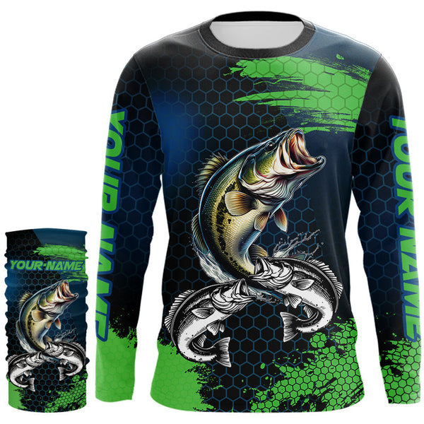 Blue and Green Camo Largemouth Bass fishing custom Bass fishing jerseys, personalized fishing gifts NQS9218