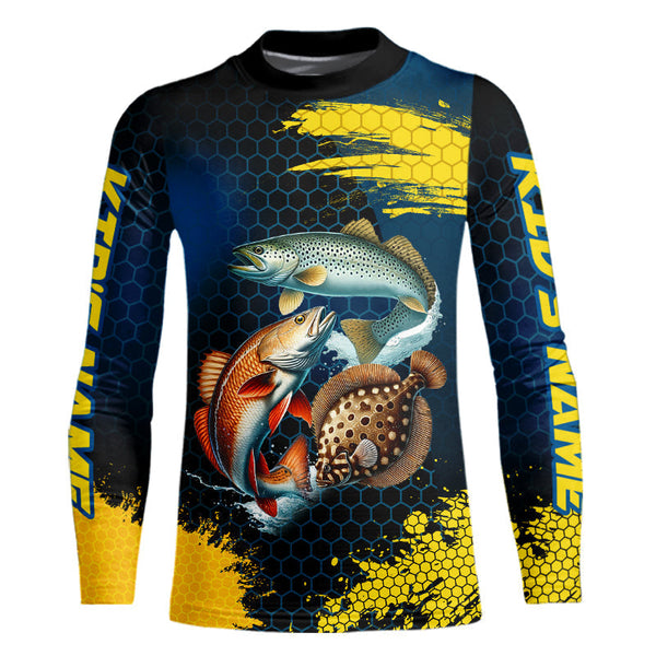 Blue and Yellow Camo Redfish, Speckled Trout, Flounder Texas slam fishing custom fishing jerseys NQS9219