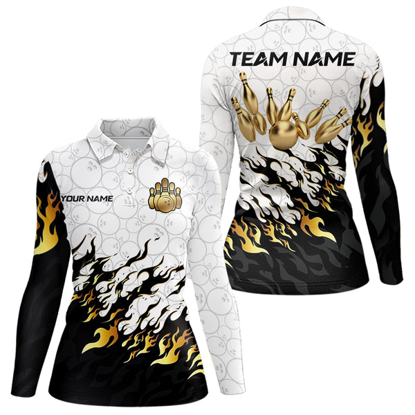 Black and White Camo Bowling Shirts For Women Custom Bowling Team League Jerseys | Gold NQS9576