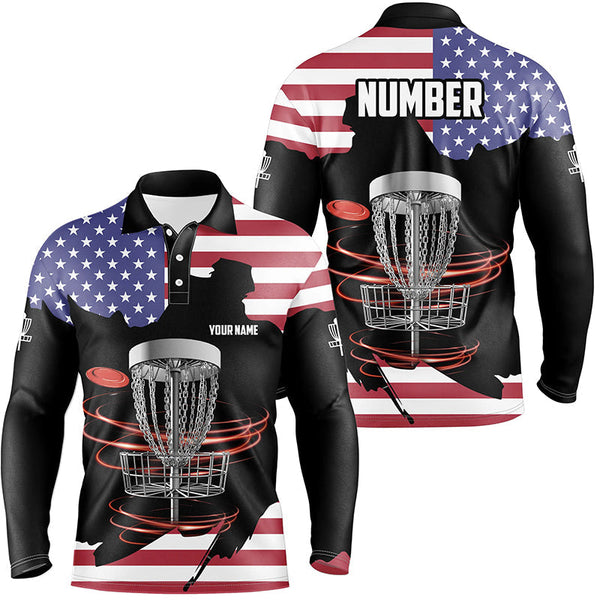 American flag Disc golf basket patriotic Men polo shirts custom name disc golf tops for mens NQS7314