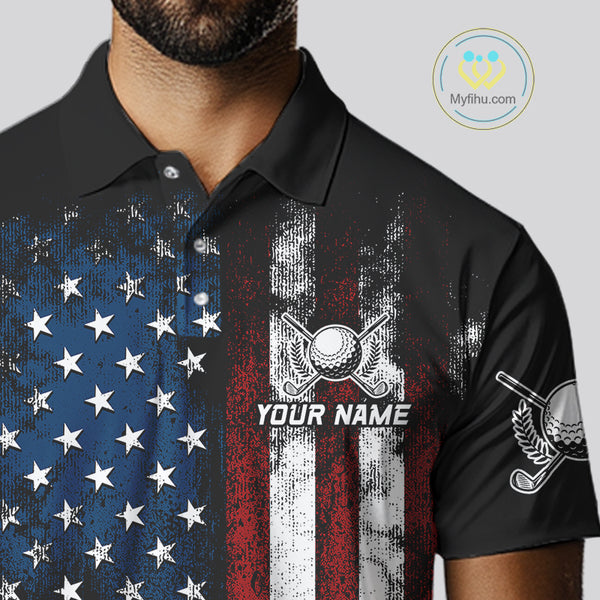 Vintage American Flag Eagle Black Golf Polo Shirts For Men Custom mens patriotic golf shirts NQS10502