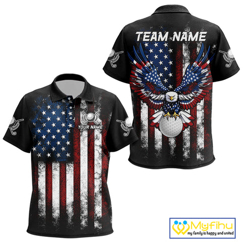 Vintage American Flag Eagle Black Golf Polo Shirts For Kid Custom Kid patriotic golf shirts NQS10502
