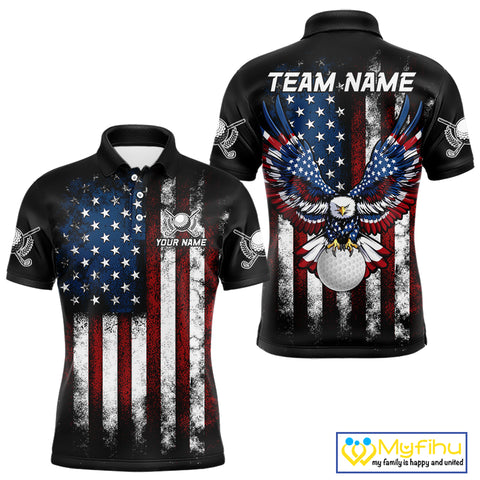 Vintage American Flag Eagle Black Golf Polo Shirts For Men Custom mens patriotic golf shirts NQS10502