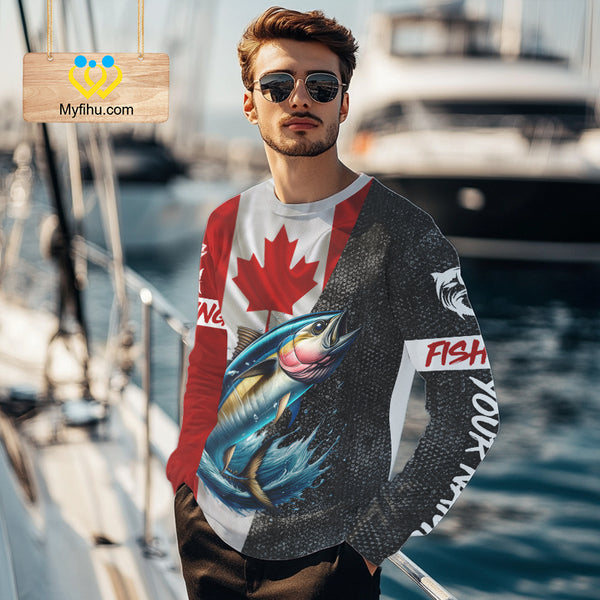 Canadian Flag Tuna Fishing Custom long sleeve performance Fishing Shirts, Tuna Fishing jerseys NQS9967