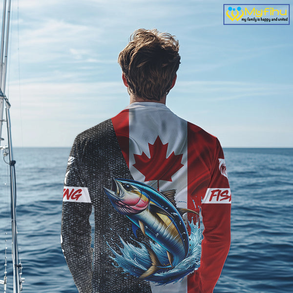 Canadian Flag Tuna Fishing Custom long sleeve performance Fishing Shirts, Tuna Fishing jerseys NQS9967