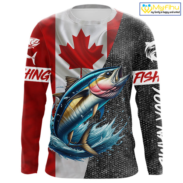 Canadian Flag Tuna Fishing Custom long sleeve performance Fishing Shirts, Tuna Fishing jerseys NQS9967