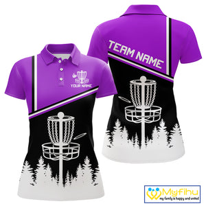 Black, White and Purple Disc Golf basket Womens Disc golf polo shirts Custom team disc golf jersey NQS9996