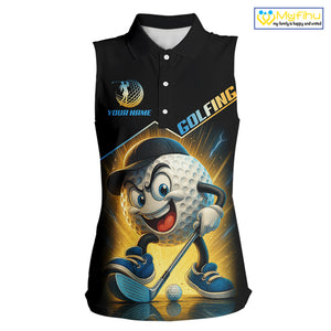 Funny Golf Ball Women Sleeveless Polo Shirt custom name black golf shirt, best team golf shirts NQS10292