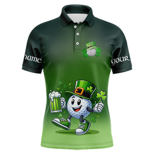 Funny Green golf ball St Patrick Day Custom Men golf polo shirts, personalized golf attire for men NQS9589