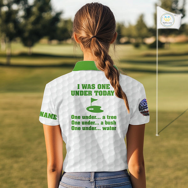 Funny Women golf polo shirts green and white custom I was one under today, under a tree, bush, water NQS10165