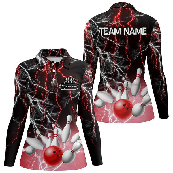 Women bowling polo shirt Custom bowling Red lightning thunder team league jersey NQS6672