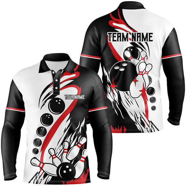 Black and white retro bowling league jerseys custom Men Bowling Polo Shirt, gifts for bowlers NQS7061