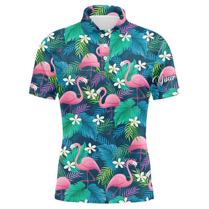 Men golf polo shirts colorful flamingo green tropical leaf pattern custom name team golf polo shirts NQS4778