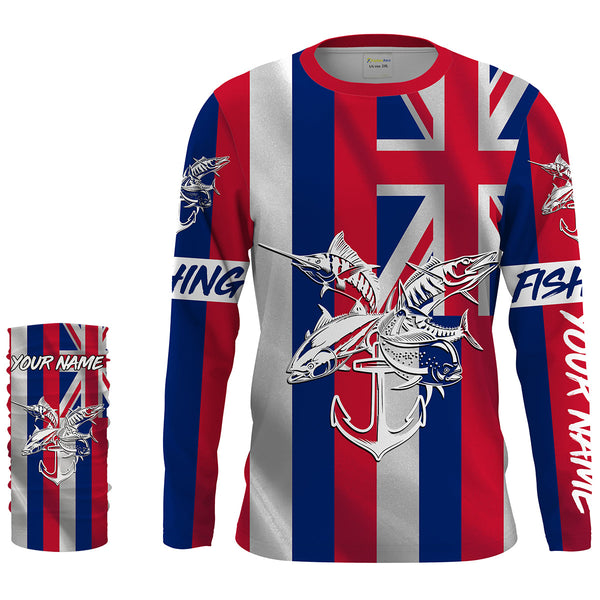 HI Fishing Grand slam custom fishing shirt Hawaiian Flag marlin, tuna, mahi mahi, wahoo NQS1481