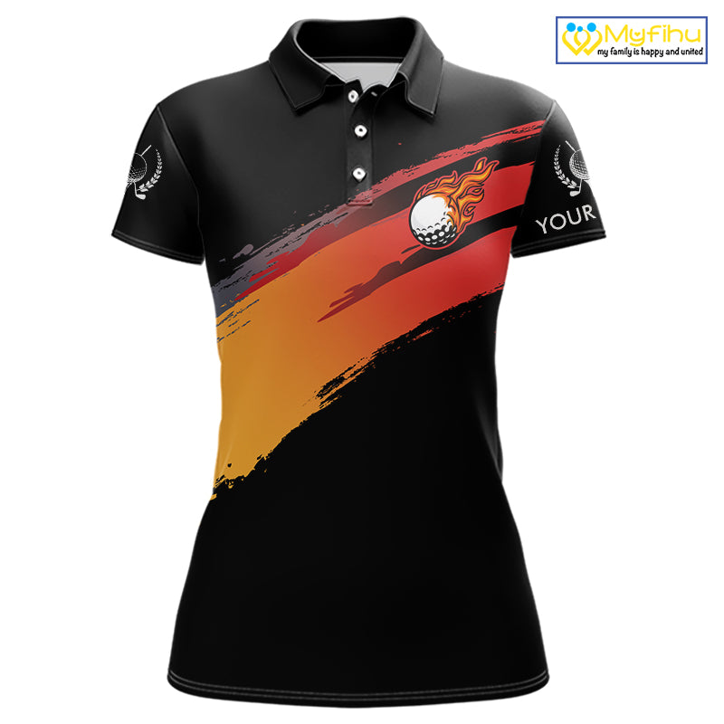 Black and Orange gradient flame golf ball Women golf polo shirts custom ladies golf clothes NQS10168