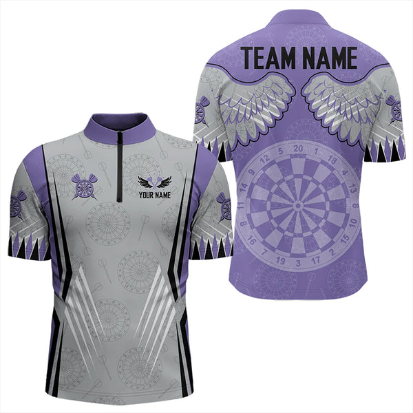 Dart Board Wings Camo Custom Team Dart Polo, Quarter Zip Shirt For Men, Mens dart jersey | Purple NQS9253
