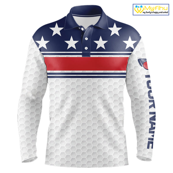 Red, White and Blue American Flag Mens golf polo shirts custom patriotic golf attire for mens NQS10006