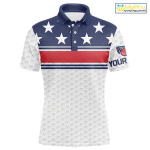 Red, White and Blue American Flag Mens golf polo shirts custom patriotic golf attire for mens NQS10006