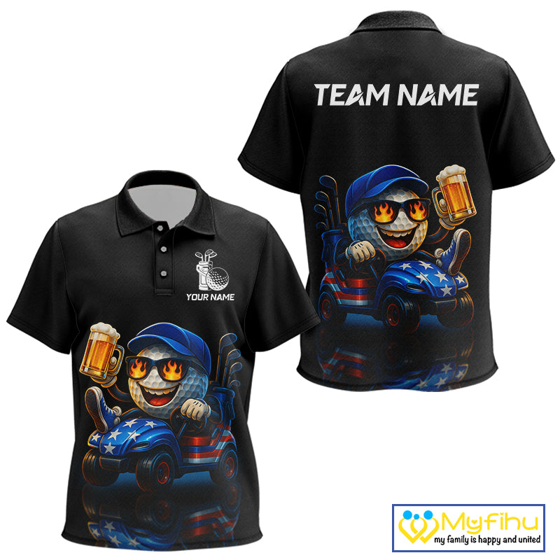Funny American Flag Golf ball Kid golf polo shirts custom golf and beer golf apparel for Kid NQS10009