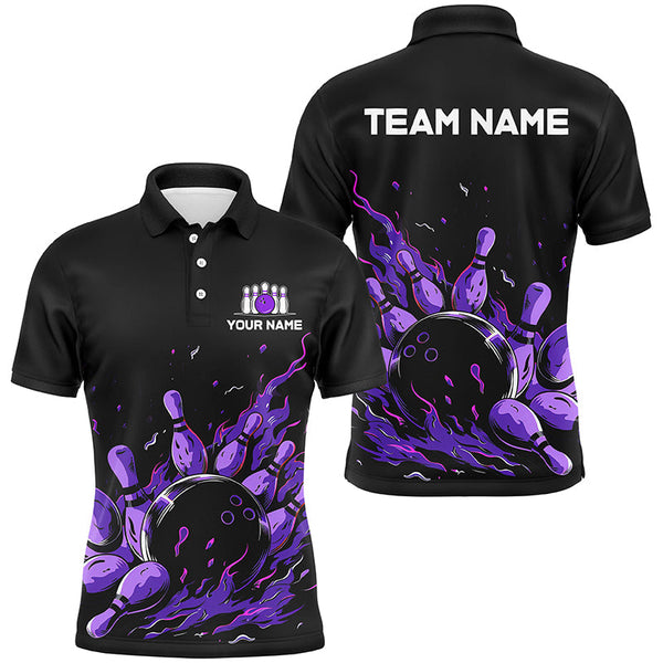 Purple Flame Fire Men's bowling Polo, Quarter Zip shirts custom bowling team shirts, bowling gifts NQS7902