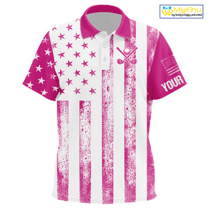Personalized Pink & White American Flag Retro Kid golf polo shirt Custom Patriotic Kid golf top NQS10307