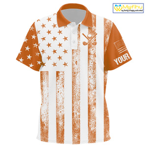Personalized Orange & White American Flag Retro Kid golf polo shirt Custom Patriotic Kid golf top NQS10310